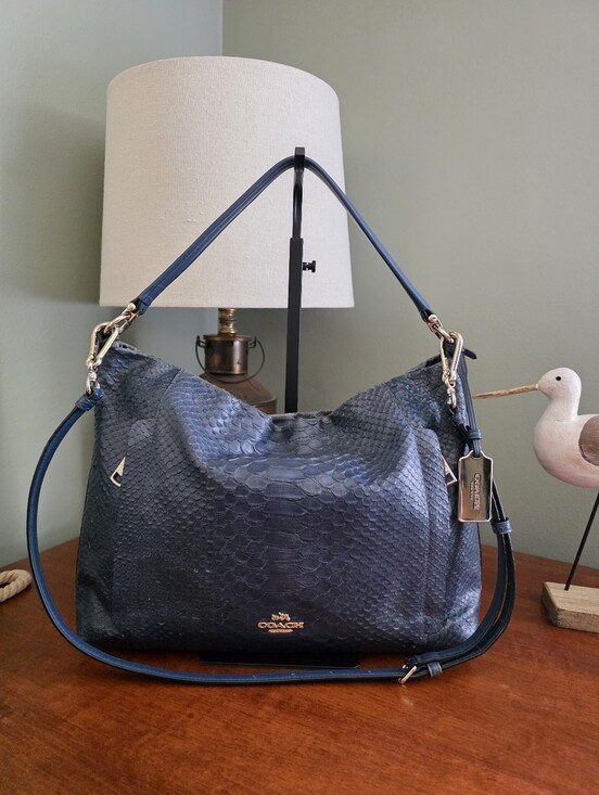Coach Handbags - Coach 35326 Scout Hobo Python Embossed Denim Blue Leather Crossbody Bag